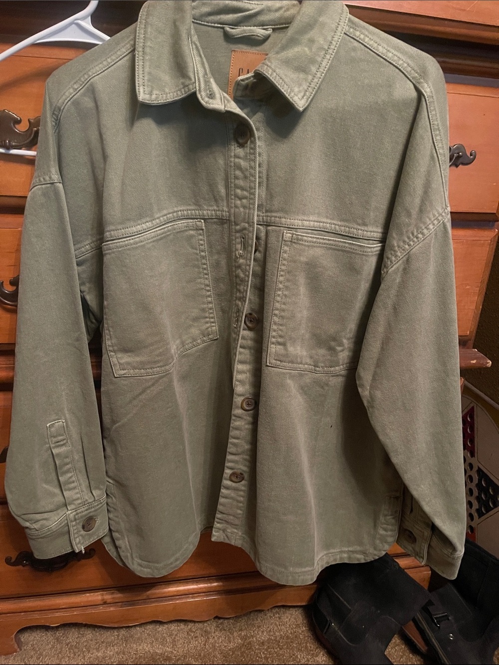 GAP women Olive Green Casual Button-Front Utility denim Jacket